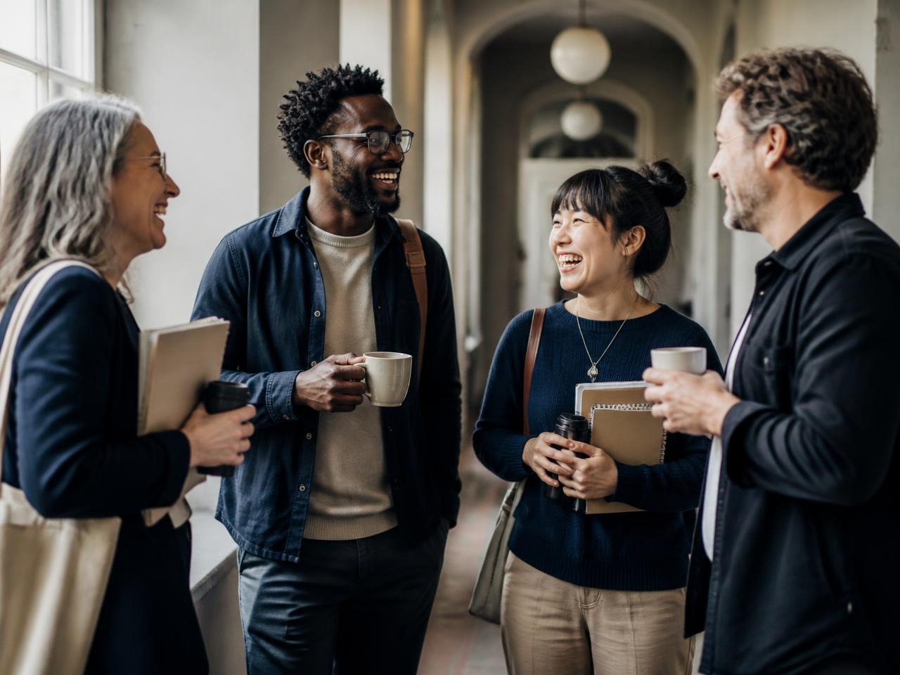 Participants in conversation after a session