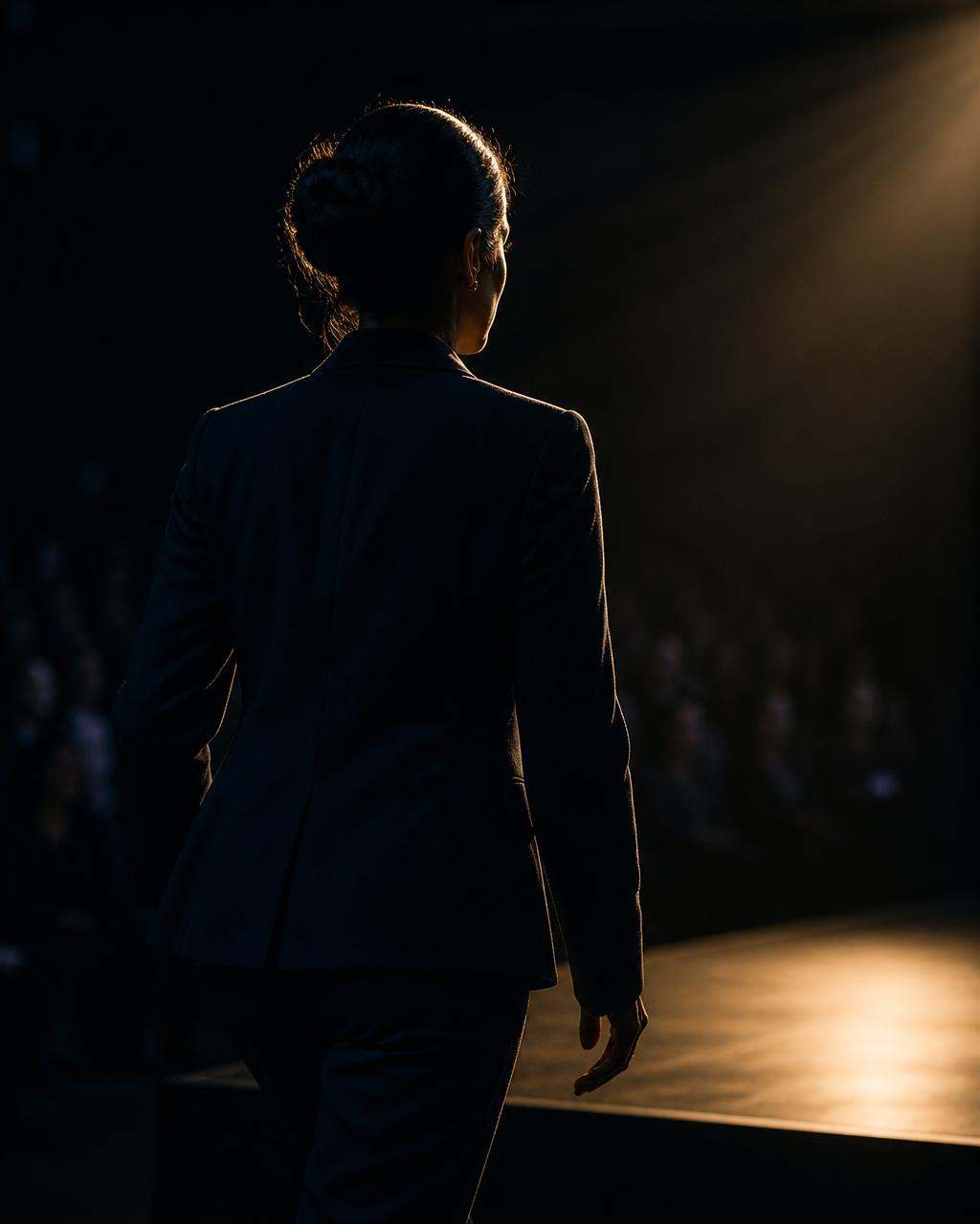 A prepared professional stepping forward into the light